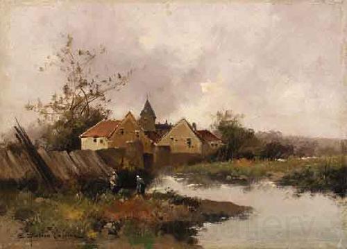 Eugene Galien-Laloue Village au Bord de Eau Norge oil painting art